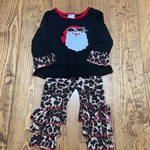 2T Santa & Leopard Print Outfit